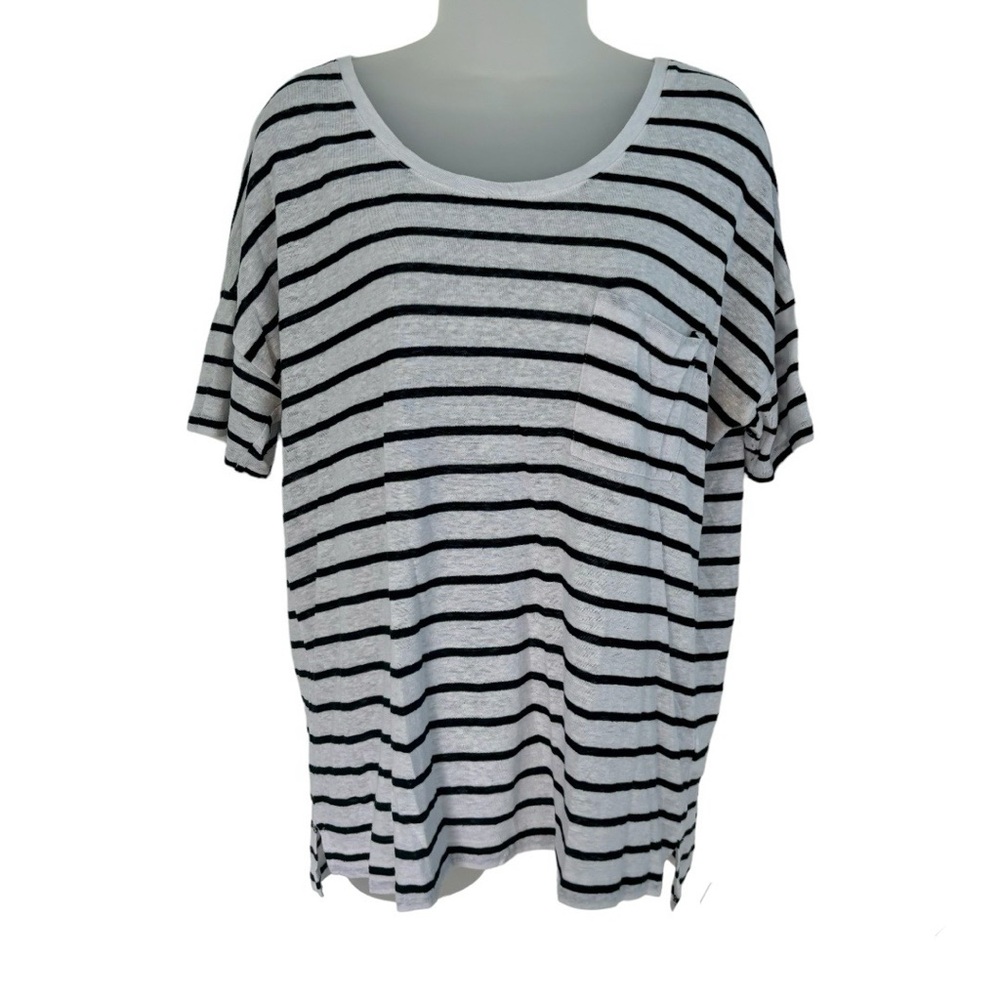 White Black Stipe Boyfriend Tee T-Shirt Casual Basic Old Navy L